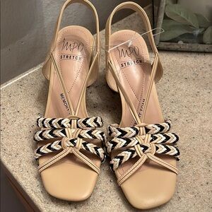 Impo Black and Tan Heels with Braided Straps